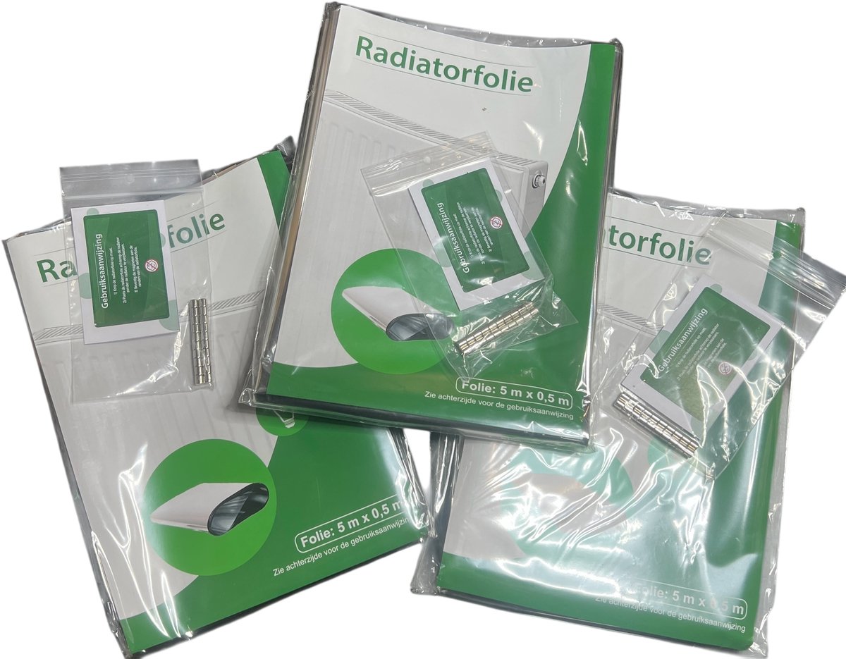 3x radiatorfolie dun à 500 cm x 50 cm + 60 Neodymium Magneten voor Bevestiging