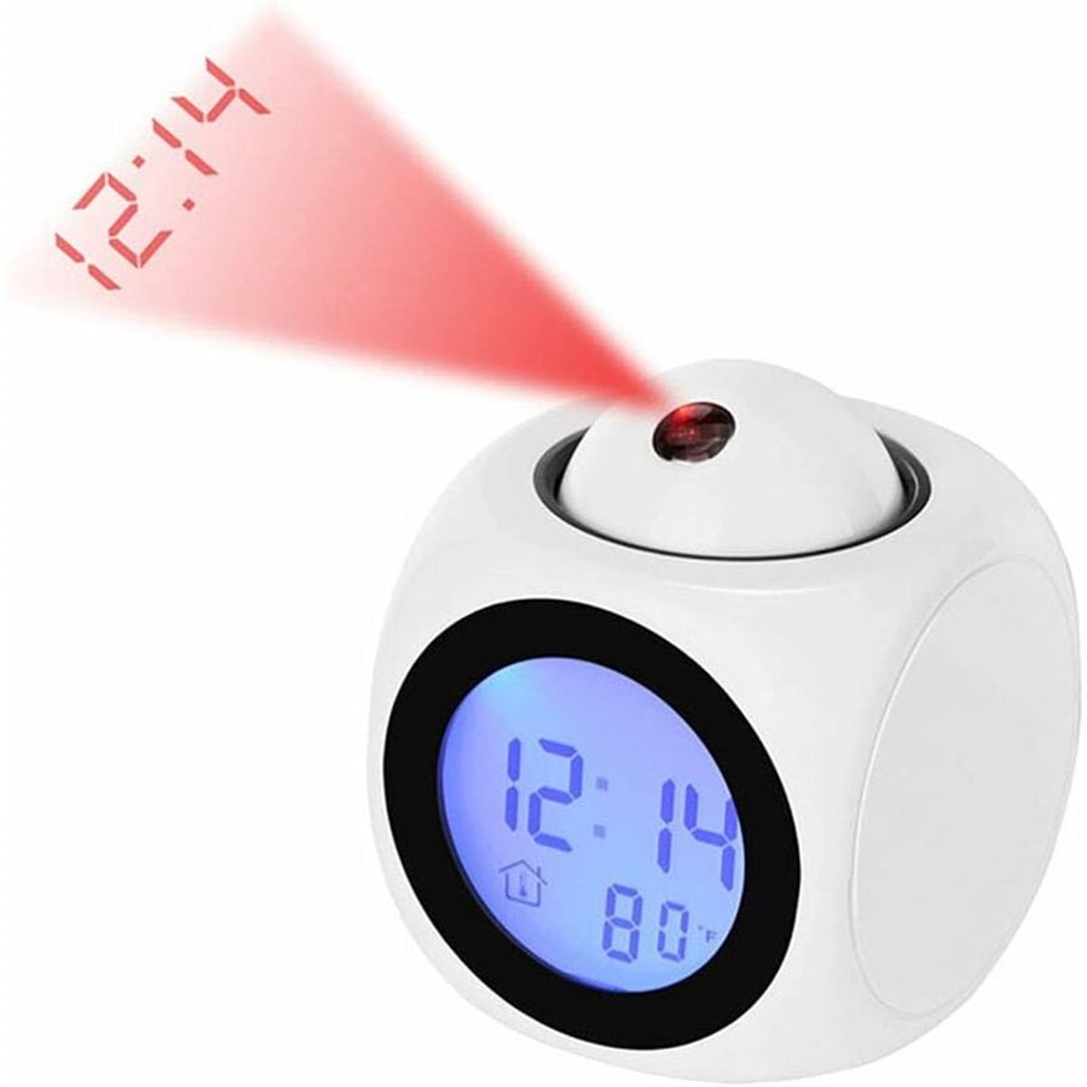 longziming -Digitale Projectie Wekker – Stil LED Alarm, 12/24u Tijdweergave, Plafondprojectie, Spraakbediening, Tijd & Temperatuur Display, Snoozefunctie