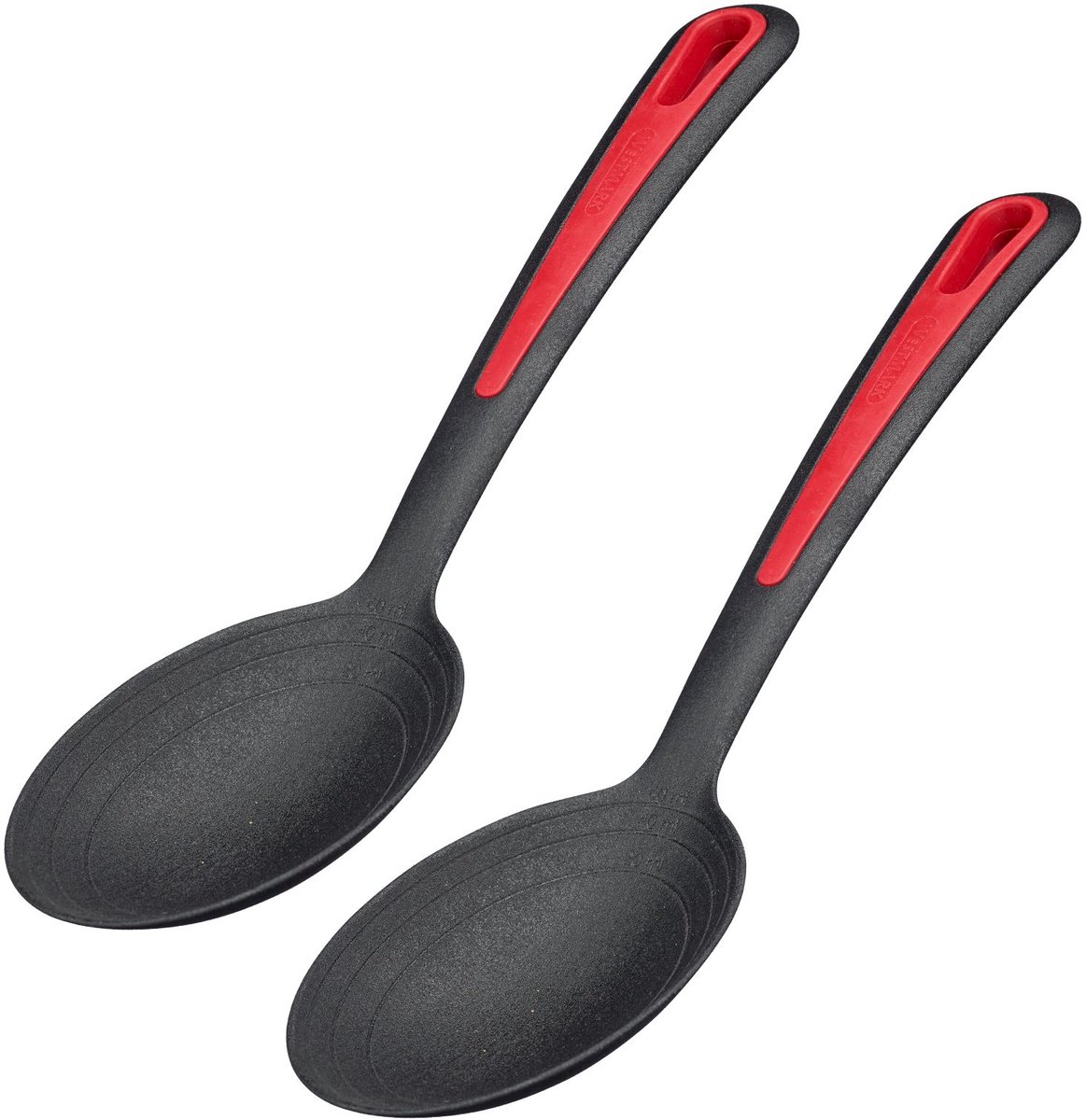 Westmark salade- en serveerlepelset, 2 stukken, grote lepel uitsparing, interne schaal: 20, 40 + 60 ml, plastic, gallant, zwart/rood, 296422E3