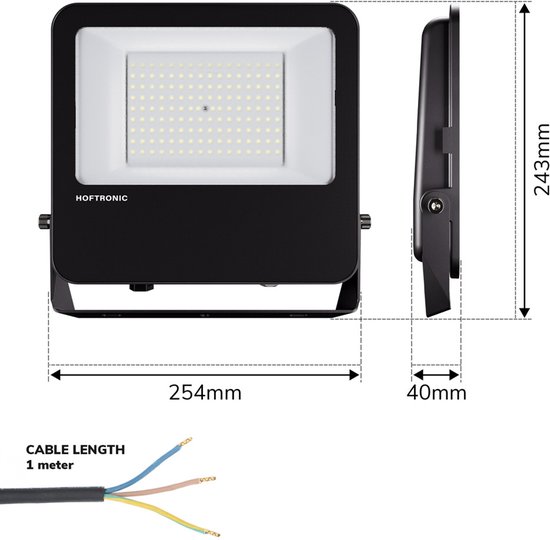Hoftronic LED-breedstraler 100W – 8700 Lumen – 4000K Neutraal Wit – IP65 Waterdicht – Aluminium – 110° Stralingshoek – Voor Buiten