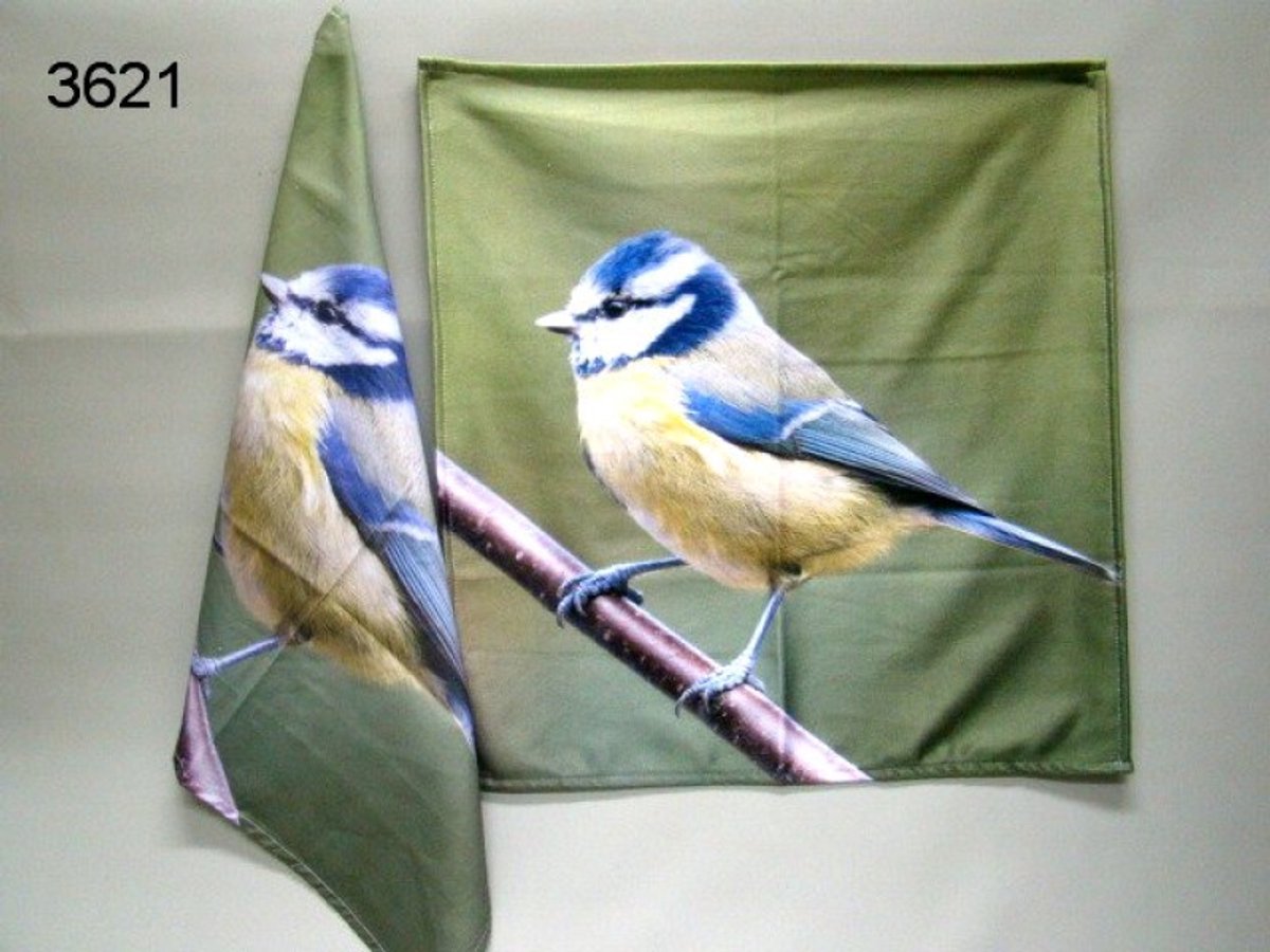 Theedoek en keukendoek set pimpelmees - katoen - 60 x 60 cm - 2-delig