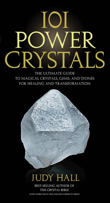 Boek '101 Power Crystals' met een kristal vooraan en gouden tekst.