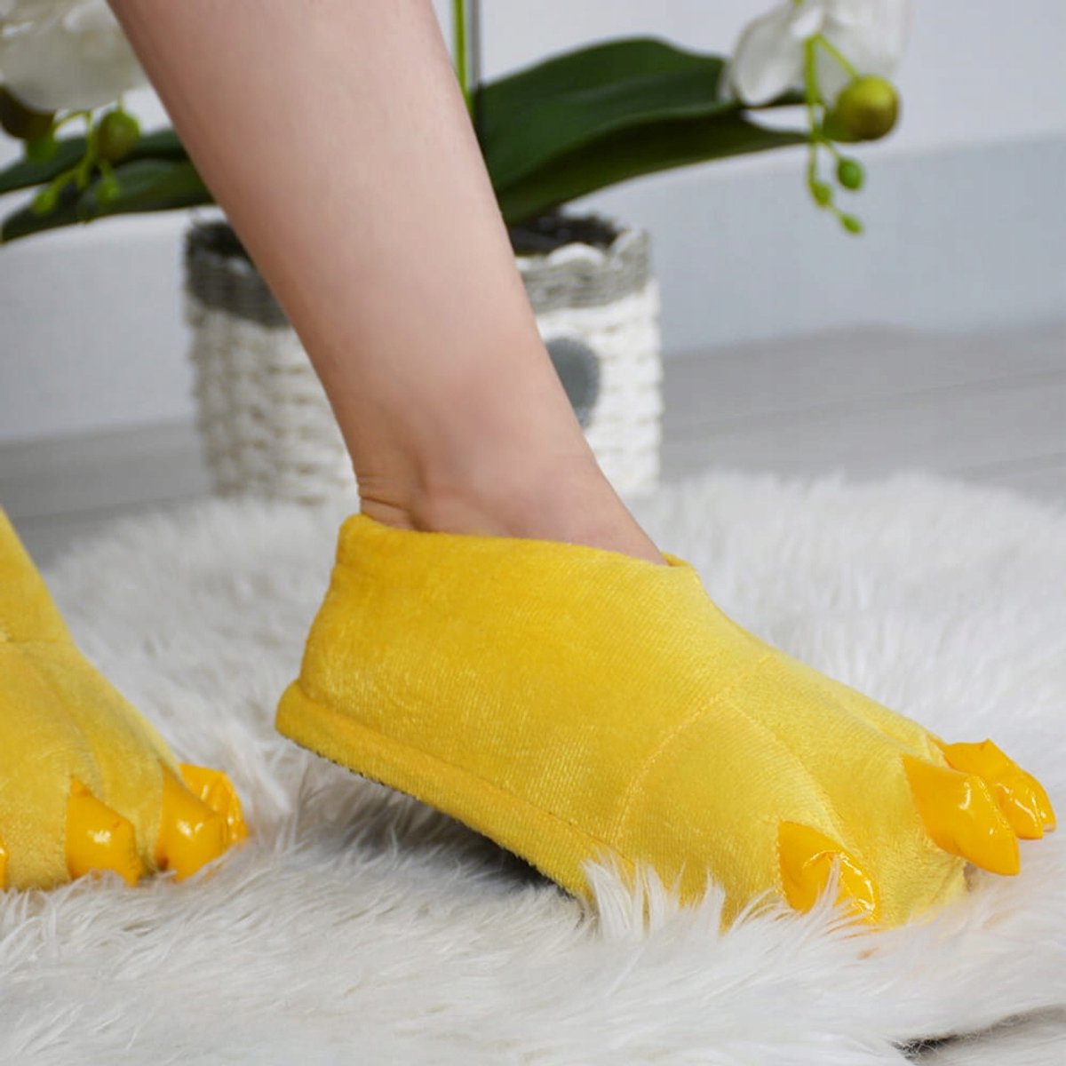 Onesies - Pluchen Slippers - Klauw Design - Geel - Antislip
