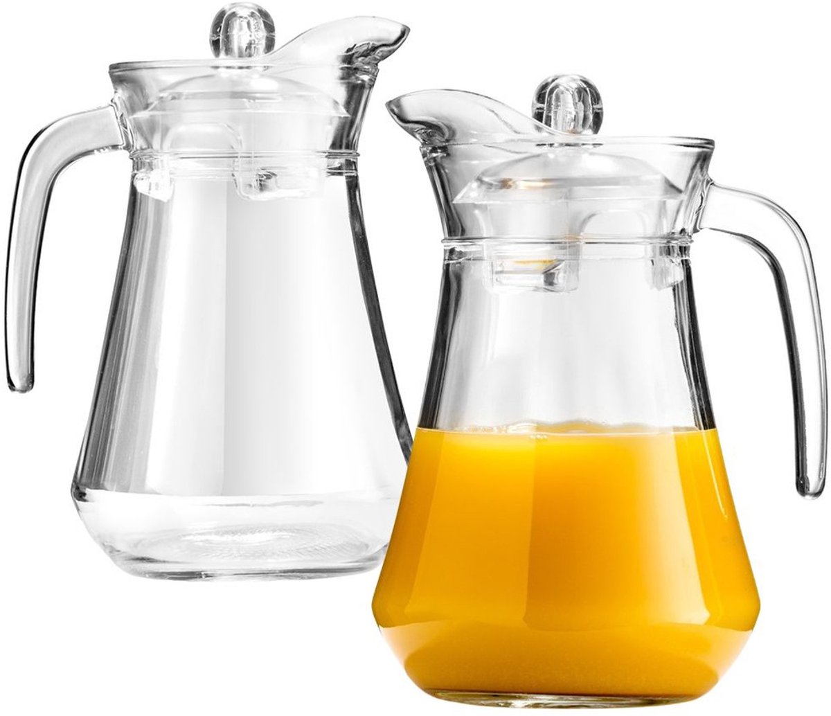 Karaf Glas voor Dranken met Handvat en Deksel 1,4 l 2 stuks - Kan - Waterkaraf voor Fruitwater - Waterkan - Drinkkan
