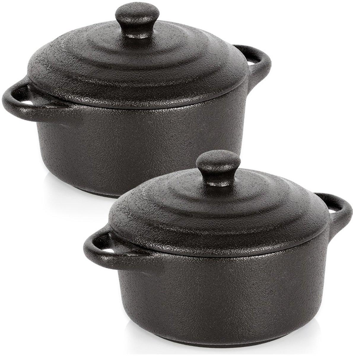 Vilde - Porseleinen Ovenschaaltjes - 300 ml - Met Deksel - Zwart