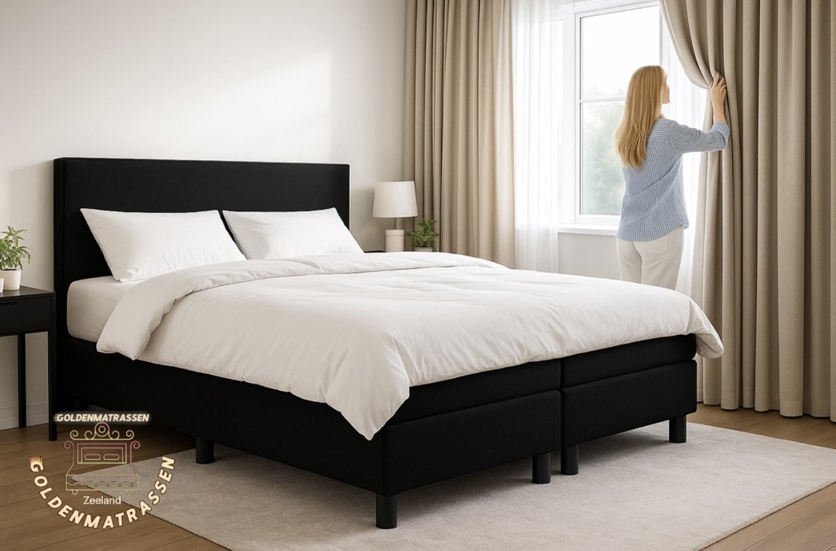 Boxspring SleepEase - 180x220 Compleet - Zwart Glad - Golden Matrassen Zeeland