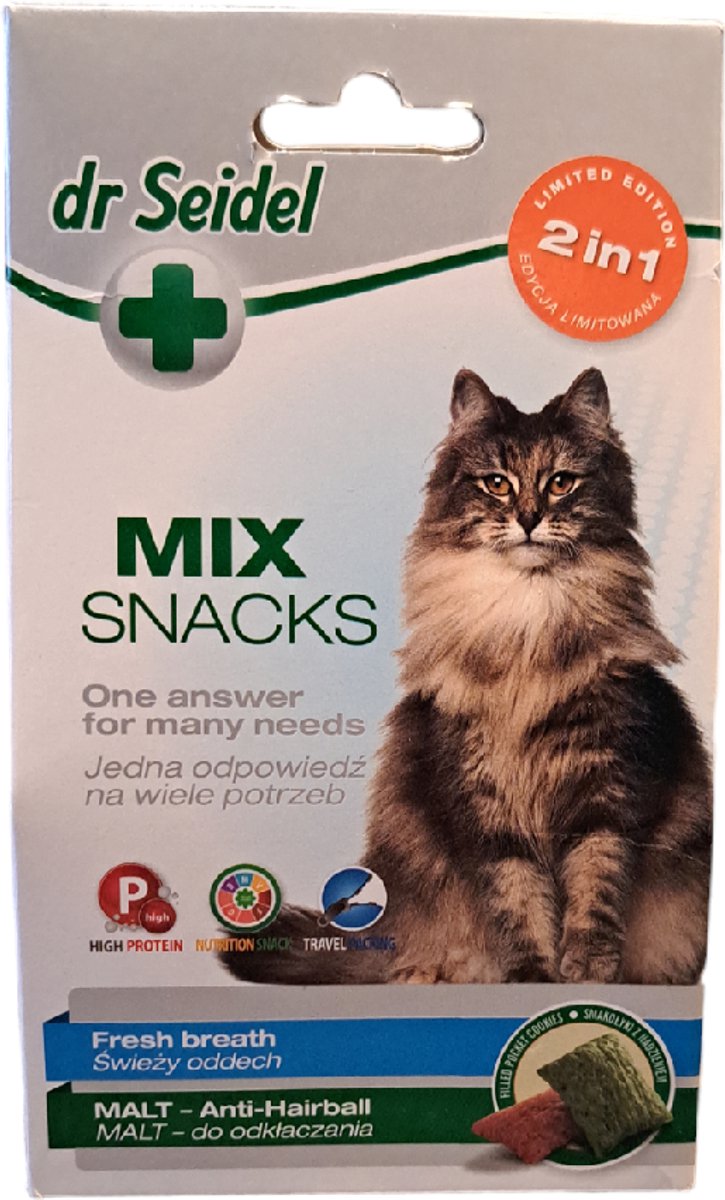 Dr Seidel snacks voor katten - MIX 2in 1 voor frisse adem & haarbal