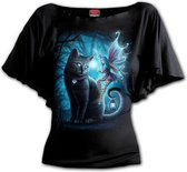 Spiral Dames Tshirt -2XL- CAT AND FAIRY Boothals Zwart