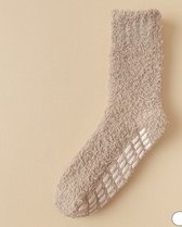 Fluffy Dames antislip - Sokken - Anti slip sokken - huissokken - sleep sokken - slof sokken - bruin - Noppen op de zool - Drukvrije boord - 36 - 40 - warm - zacht - cadeau voor haar - gift - geschenk