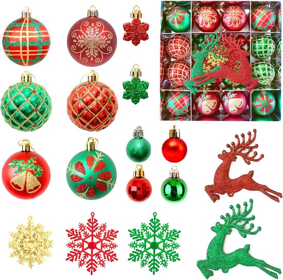 Joiedomi 36 stuks kerstbalornamenten, luxe onbreekbare kerstversieringen voor feestdagen, feestdecoratie, kerstboomversieringen en speciale evenementen (rood en wit, 6 cm