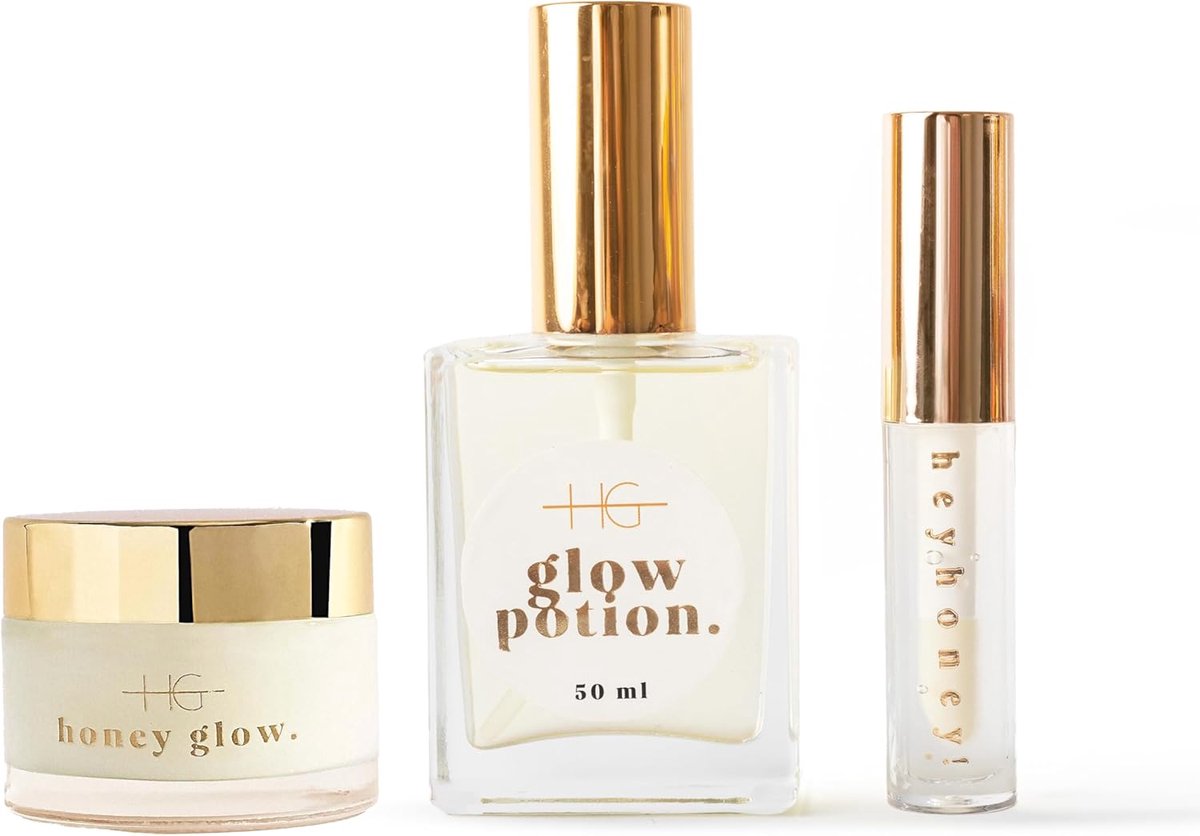 HG Aesthetics HoneyGlow Verzorgingsset – Hydraterende Crème met Honing en Ceramiden SPF15 50 ml, Glow Droge Olie 50 ml, HeyHoney Lipserum 10 ml – Complete Bundel voor Droge Huid, Voeding en Glow - cadeautje vrouw