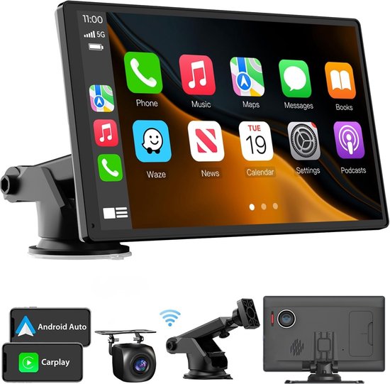 CarPlay scherm 9 inch touchscreen met Apple CarPlay, Android Auto, ingebouwde dashcam en achteruitrijcamera