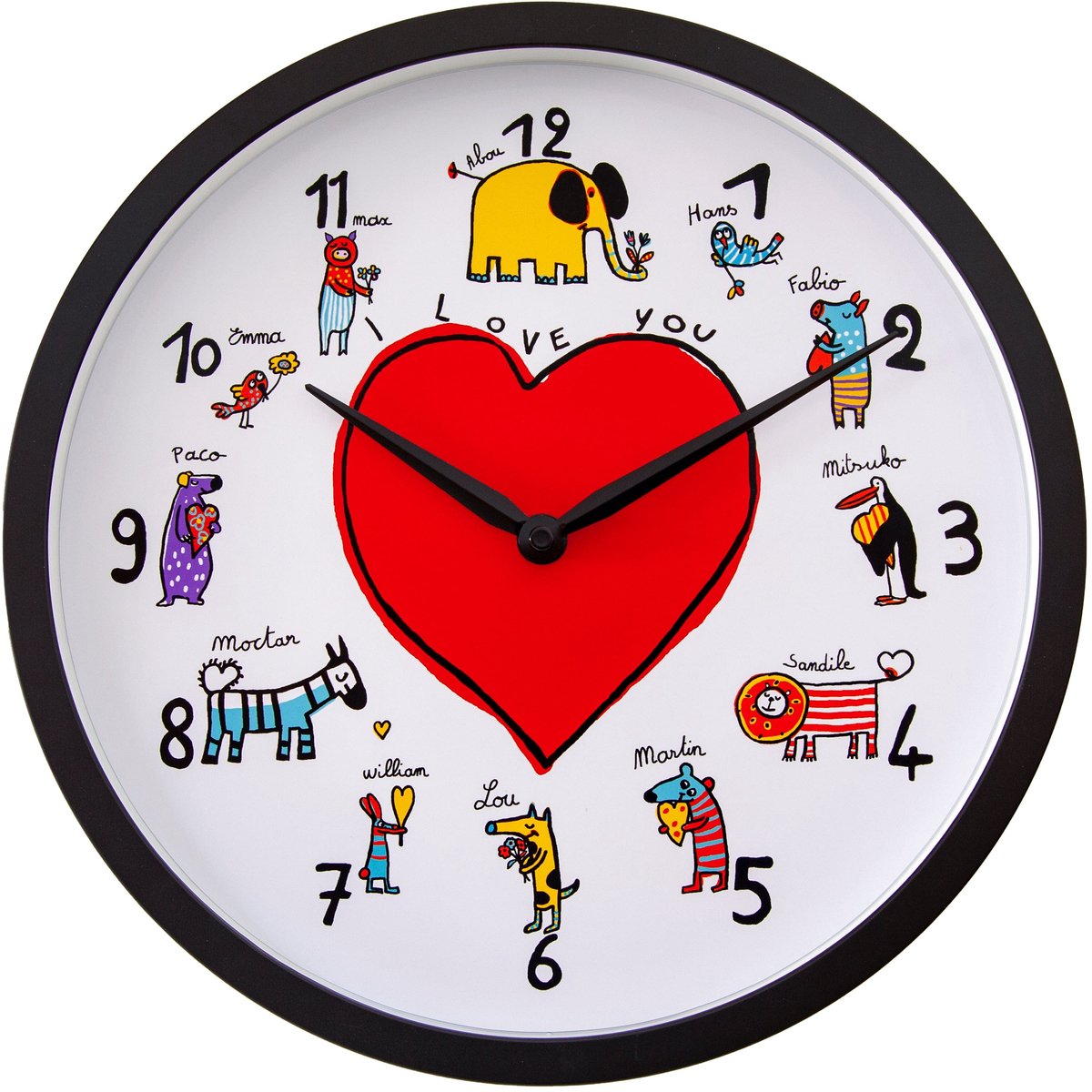 Wall clock-30 cm-Plastic-Black/White-'LoveZoo'