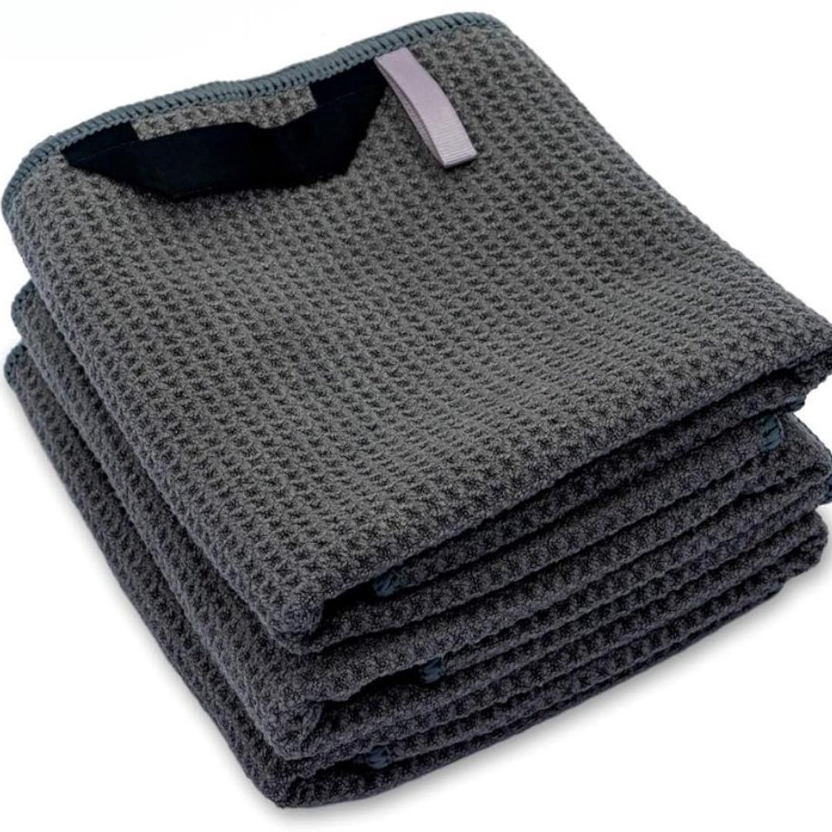 Famanu - Set van 3 wafelstructuur theedoeken 68x42 cm, microvezel, antraciet/grijs