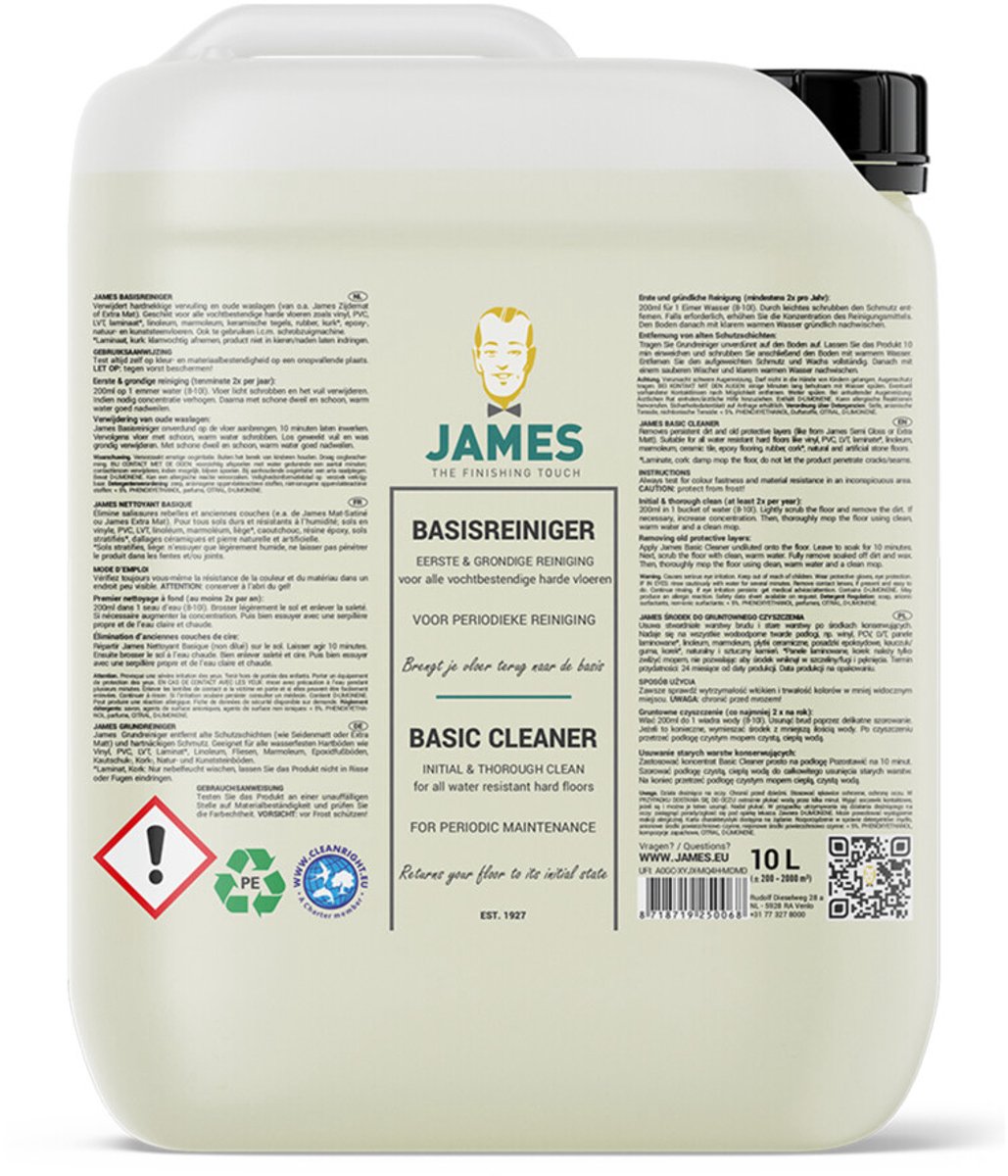 James Basisreiniger 10 Liter – Professionele Vloerreiniger voor Dieptereiniging – Verwijdert Vet, Vuil & Oude Lagen - Geschikt voor Reinigingsmachine