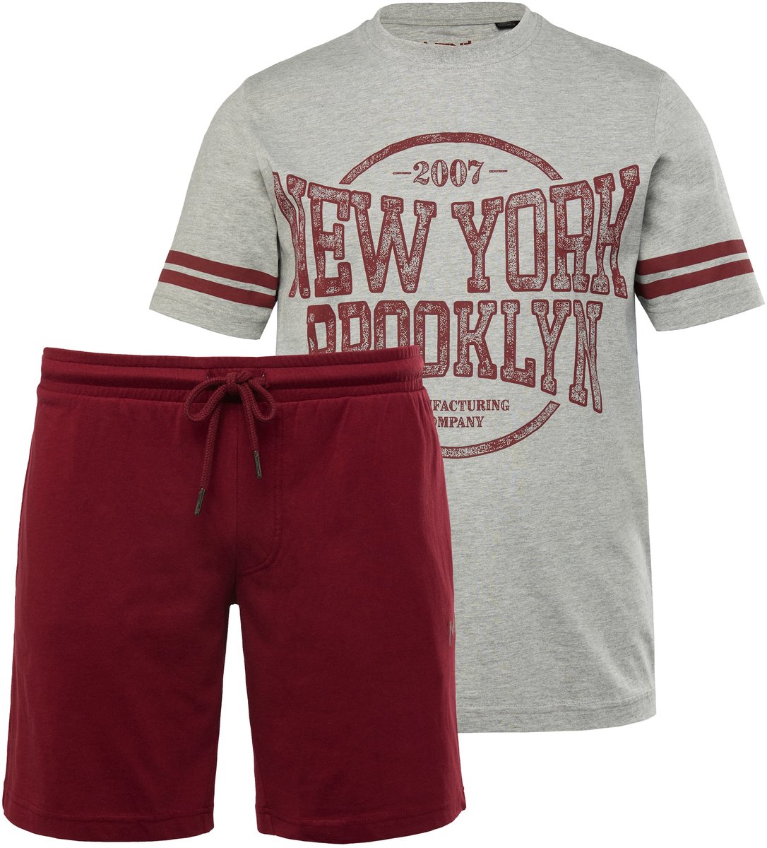 Men Plus - Heren - Pyjama Buikfit tweedelig T-shirt borstprint shorts - Donkerrood - Maat XL