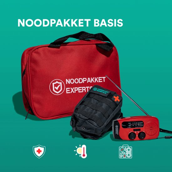 Basis Noodpakket – 142-delige Survivalset met EHBO-tas, Opwindbare Noodradio met Ingebouwde Powerbank-functie & Zaklamp – Noodpakket voor Thuis en Oorlogssituaties 72-uur overlevingsset