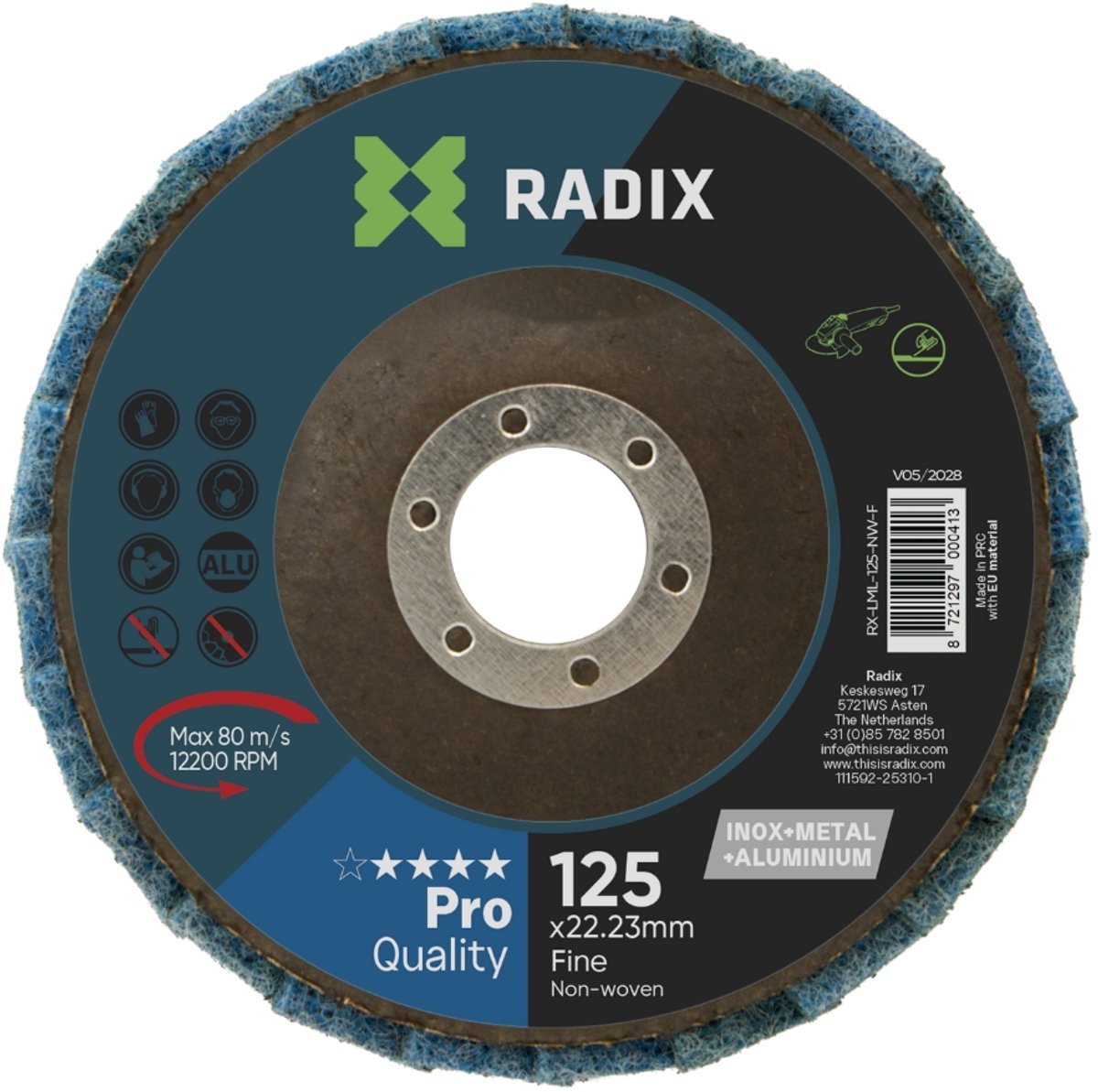 Radix - Lamellenschijf - Non-woven - Polijstschijf Inox, Staal & Aluminium - 125 x 22,23 mm - Fijn