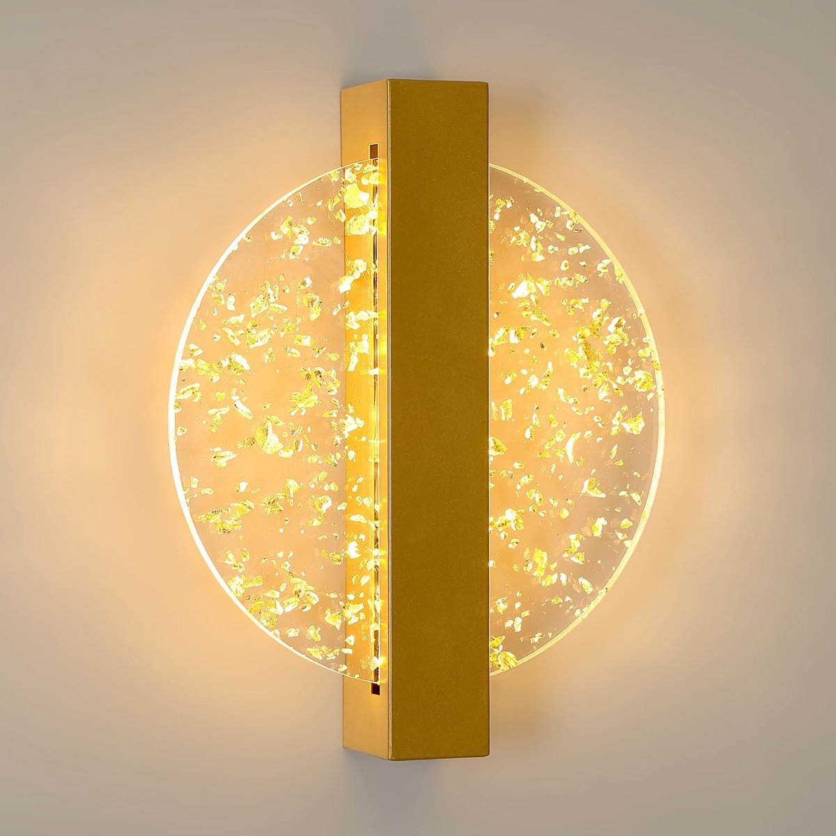 LED-wandlamp, 12W 1500LM moderne aluminium wandlamp voor binnen, ronde gouden acryl wandlamp voor binnen in de woonkamer, warm wit 3000K