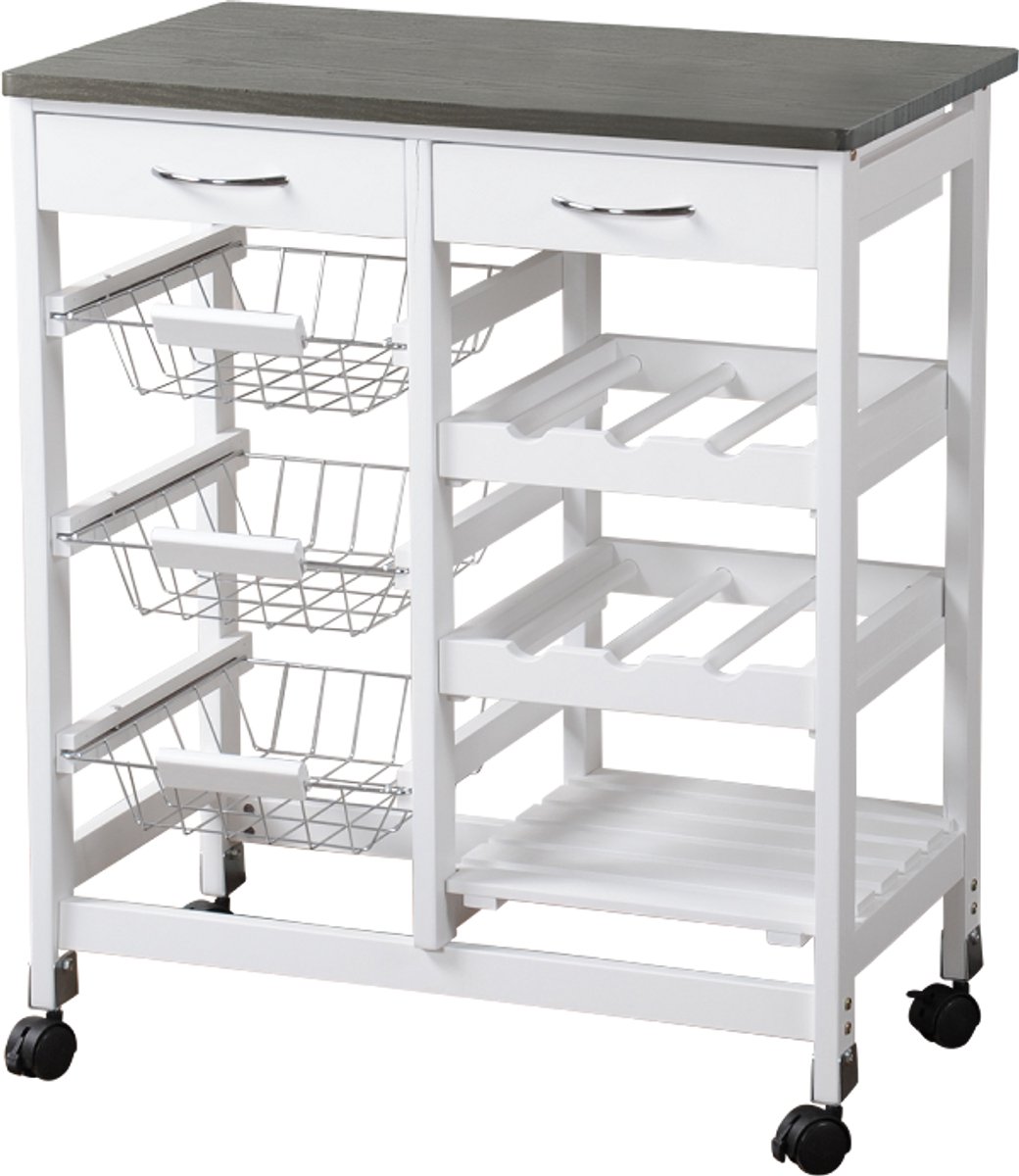 Keukenkarretje, trolley, 66x36 cm, 76 cm hoog, witte lak