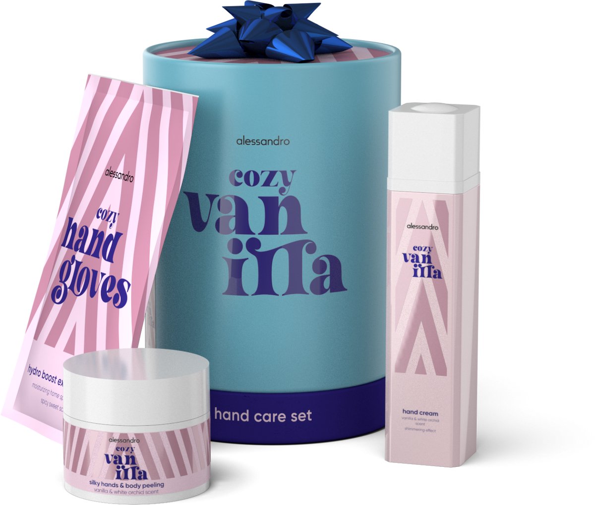 Alessandro Cozy Vanilla Hand Care Geschenkset - Luxe Verzorgingsset Met Handpeeling, Handcrème & Handmasker – Hydraterend & Herstellend – Perfect Cadeau In Luxe Giftverpakking – Voor Droge & Gevoelige Handen – Limited Edition – Handverzorging