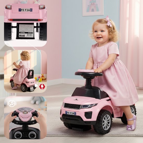 Loopauto vanaf 1 jaar, bobby auto, kinderauto vanaf 12 maanden, babyauto, babywalker met claxon en motorgeluiden (Roze) (5907478641955