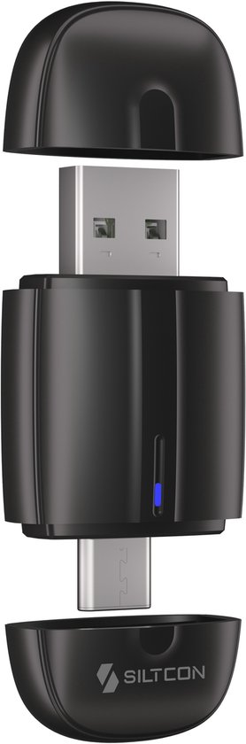 Siltcon® 2-in-1 Geschikt voor Carplay Dongle - Geschikt voor Android Auto Dongle - Draadloos -USB-A & USB-C - Zwart - Ultra Compact