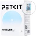Witte PETKIT verpakking voor FILTER UNIT 3.0, met blauwe abstracte cirkel. Vergroot: kras voor authenticiteitscontrole.