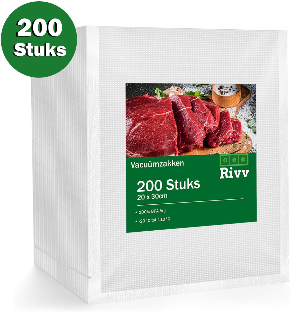 Rivv Vacuümzakken 200 Stuks - BPA-vrij - Sous Vide & Vriezer Geschikt - Universeel - Extra Sterk & Lekvrij - Met Ribbelstructuur - Voordeelpack