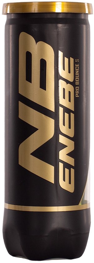 Zwarte dop met gouden ring, zwarte koker met gouden "NB ENEBE PRO BOUNCE S" logo.