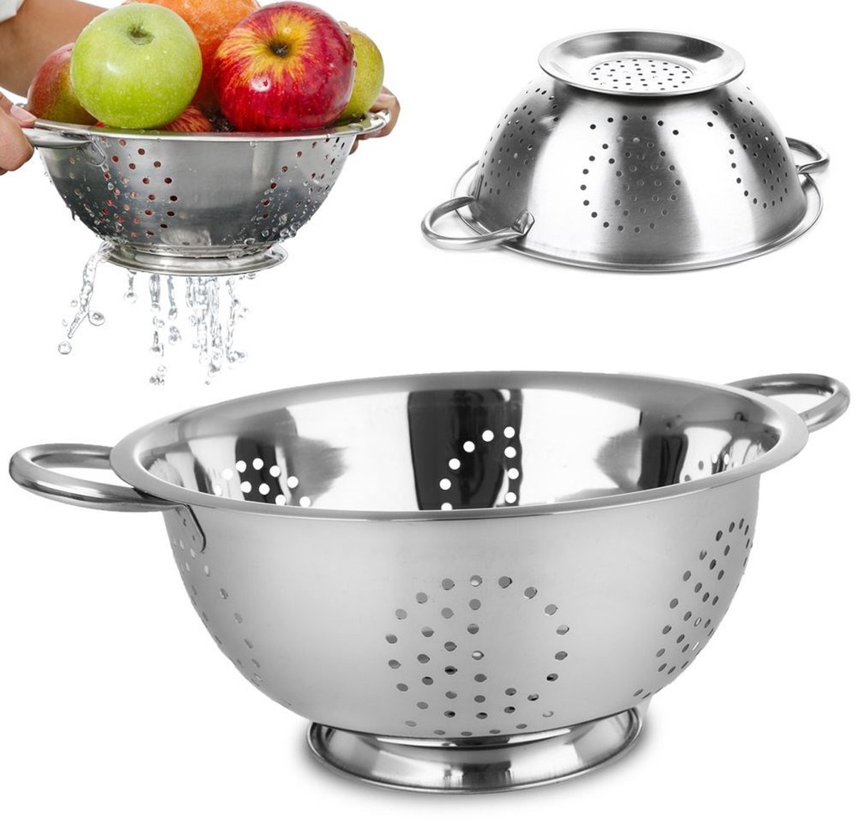 Orion - Roestvrijstalen Keukenzeef - 28cm - Ergonomische Handgrepen - Stabiele Basis