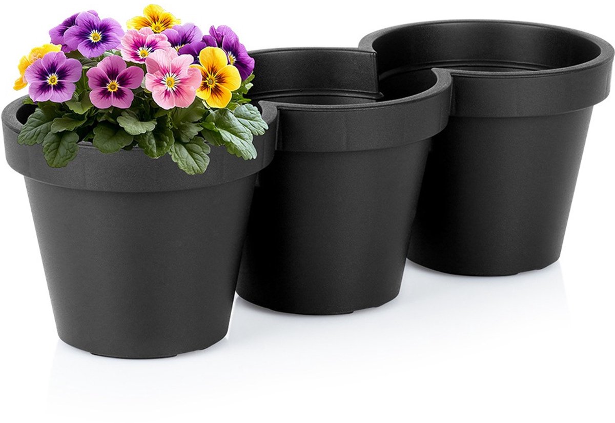 VILDE - Drie-in-één Bloempot - Kruidenpot Set - 39.5 cm - Gerecycled Materiaal - Zwart - Weerbestendig - Voor Binnen & Buiten