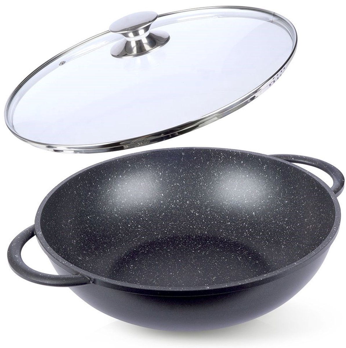 Orion GRANDE - Wokpan - 32 cm - Graniet Antiaanbaklaag - Met Glazen Deksel