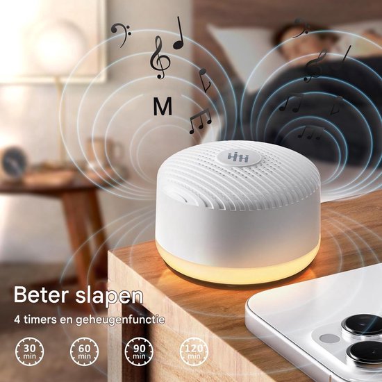 Gsedaox-White Noise Machine-Witte ruis-Oplaadbaar-Slaaphulp-Volwassenen en Baby-24 Rustgevende Geluiden-Nachtlampje-Wit — afbeelding 2