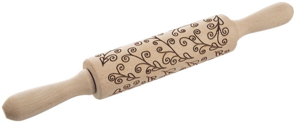 Orion - Decoratieve Deegroller - Hout - 33 cm - Draaibaar - Bladvormig Patroon