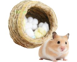 Hamster Nest - Hamster Schuilplaats - Vogelnest - Hamsterhuis - Suikereekhoorn Huis - Geweven Gras Huis - Geen Wattenbollen Inbegrepen -12*13cm - Geschikt voor Papegaaien, Hamsters, Syrische Hamsters, Suikereekhoorns - Houtkleur