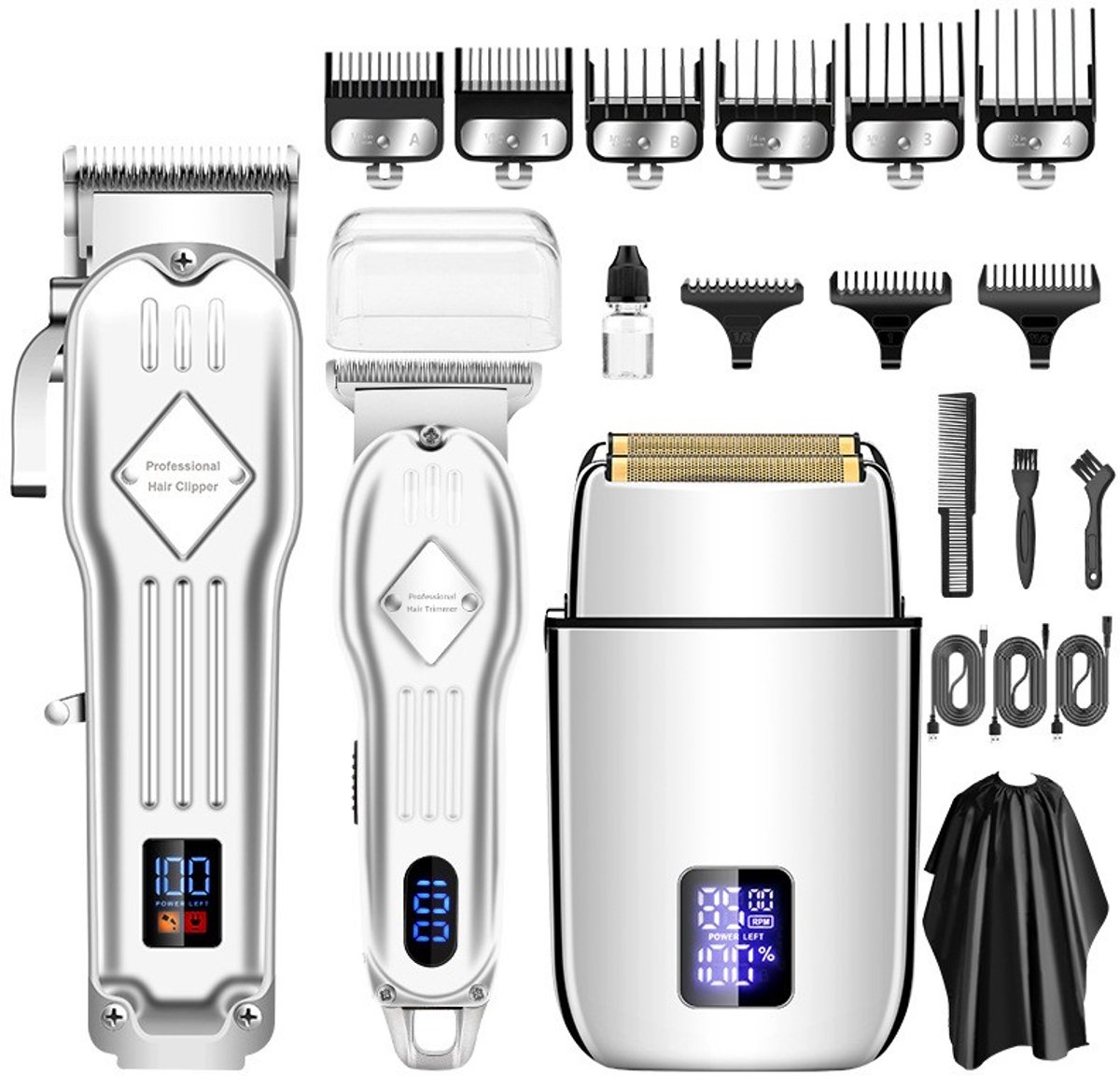 STILVORA Tondeuses - Draadloze Tondeuse Set met Haar Tondeuse en Trimmer, Professionele Kapsel Tondeuse, Oplaadbare Tondeuse, Metaal Roestvrij Staal, Wit