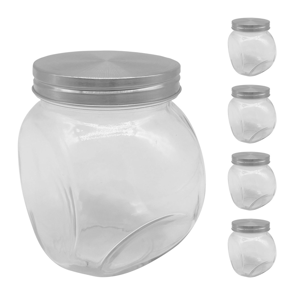 Snoeppotten - 5 stuks - 650 ml - glas - transparant - zilver