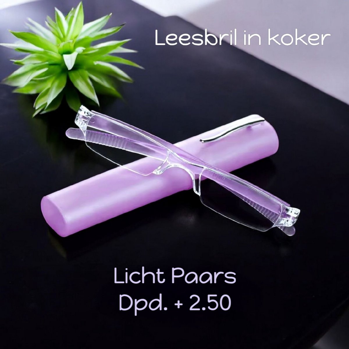Het Appeltje Huiscollectie - Fashion Leesbril in meeneem +2.50 in koker - Kunststof Randloos Lichtgewicht - L. Paars - volwassenen jeugd - unisex - casual