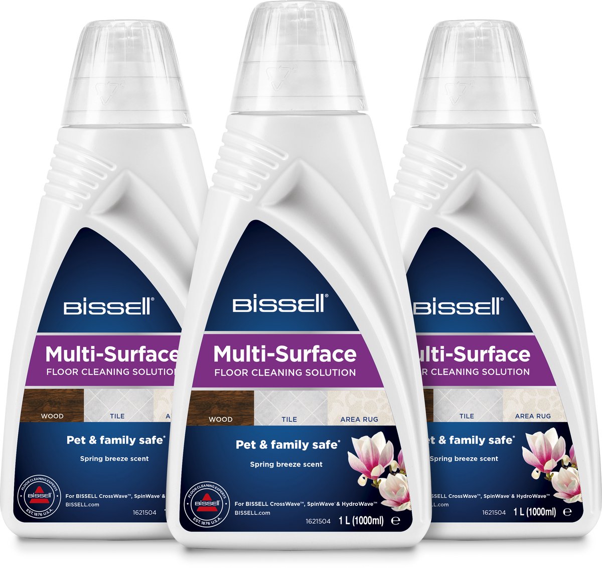 BISSELL Multi-Surface Vloerreiniger 3 x 1L Voordeelpak - Geschikt voor CrossWave & SpinWave - Universeel Reinigingsmiddel - Krachtige Vloerreiniger voor Tegels, Hout & Laminaatreinigers - 2885