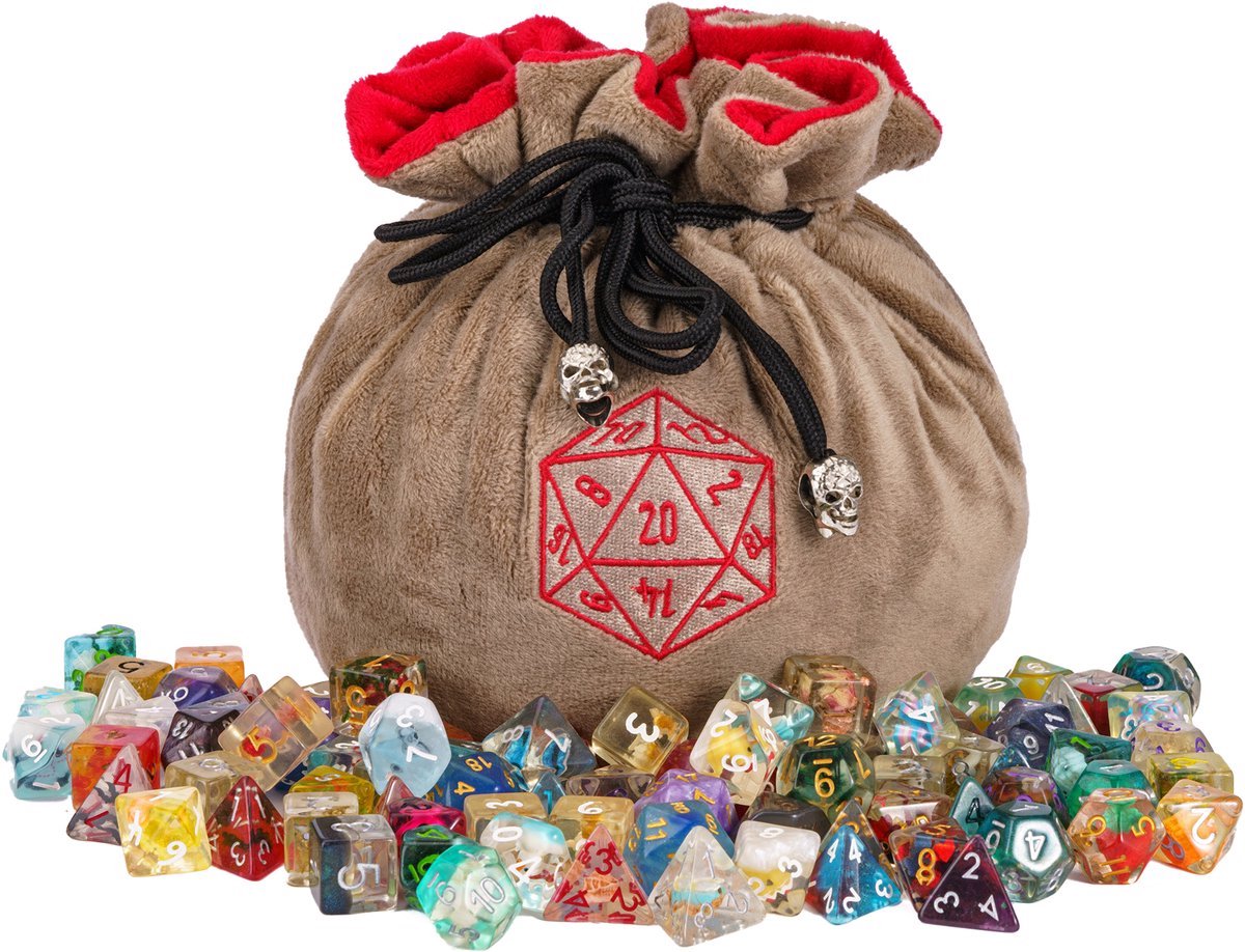 JOYADICE® D&D Dice Bag | Dungeons and Dragons dicebag | Zachte Pluche Opbergzak | DnD storage bag | Dobbelstenen Zak Pouch | Polydice bag | Fluweel | Bruin Beige