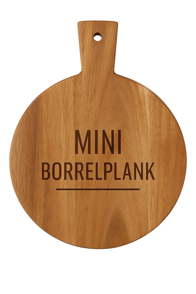 Mini Borrelplank Rond – Gegraveerd – 20 cm – Houten Tapasplank – Gepersonaliseerd Cadeau – Beukenhout – Serveerschalen – Cadeau met Naam