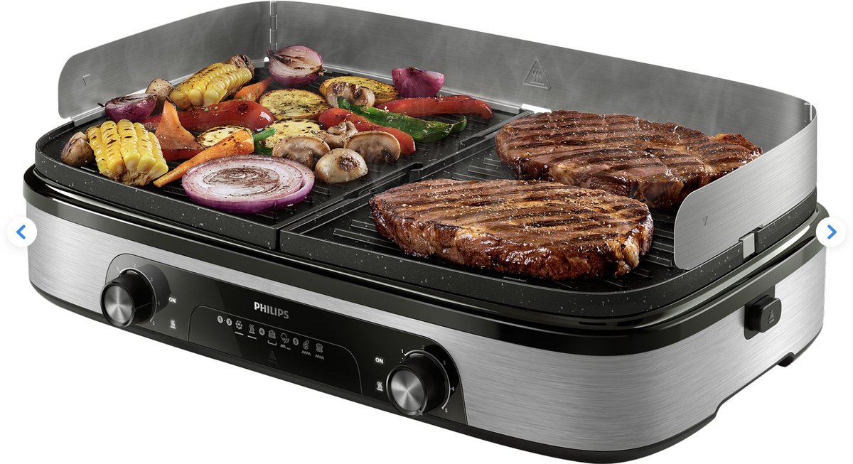 Geniet van de smaken van thuis grillen met de Philips-tafelgrill. Twee verwarmingszones en omkeerbare platen bieden veelzijdig koken en perfecte resultaten.