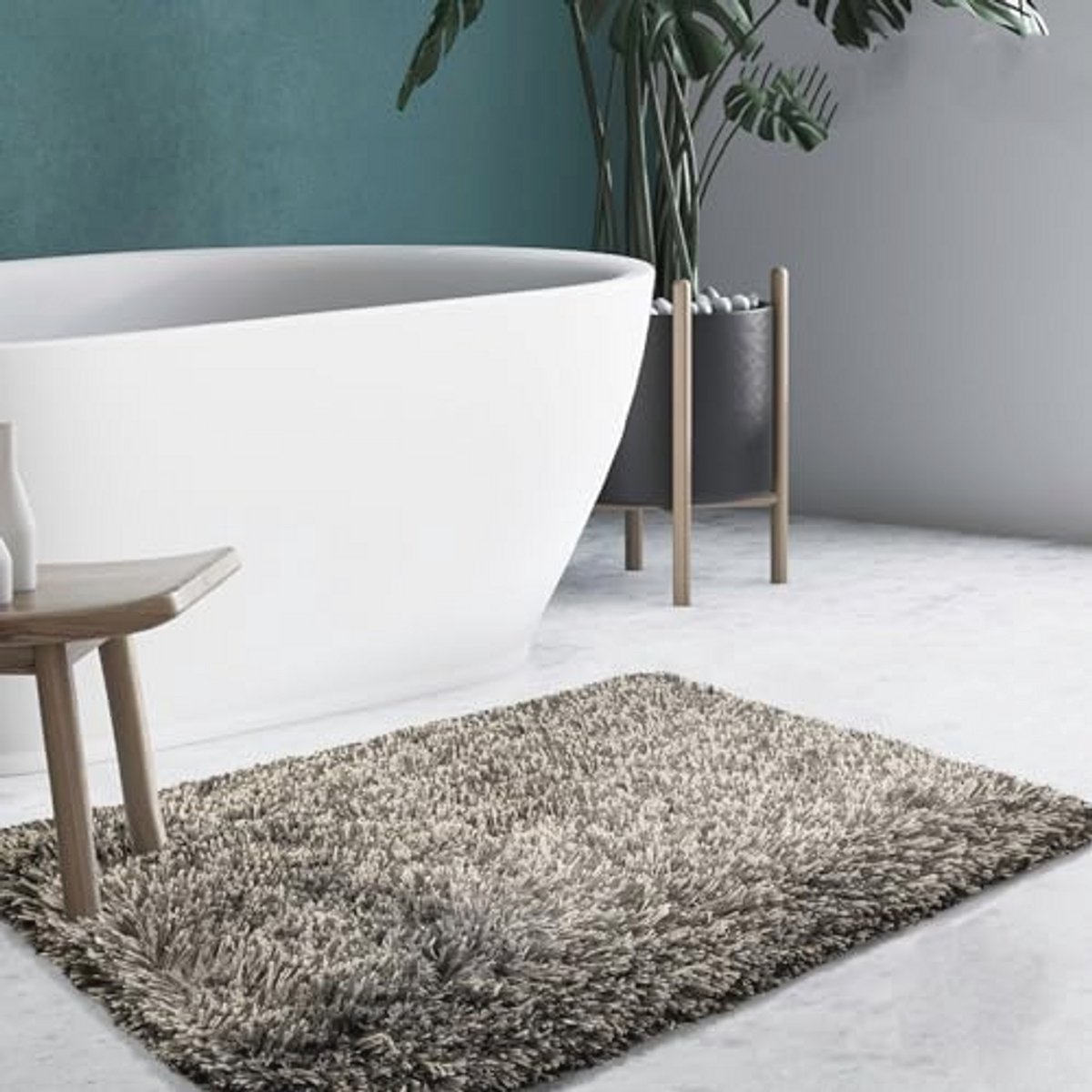 Karat Bath Mat, 70 x 120 cm, Black and Brown, Soft Fluffy Shaggy Look, Non-Slip and Washable Shower Mat, Door Mat for Bathroom, Shower (Jazz Love)