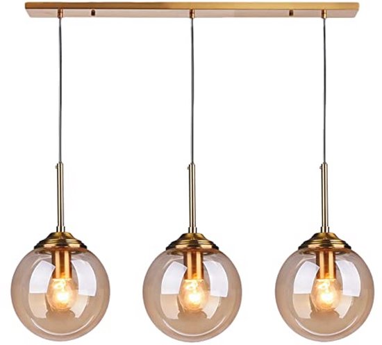 Industriële Vintage Hanglamp met 3 Glazen Bollen - E27 Messing