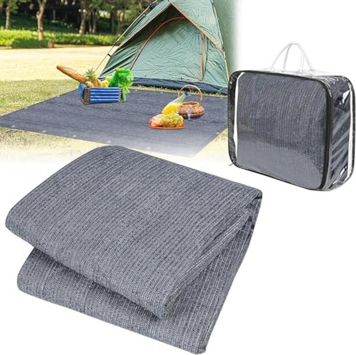 Antislip Campingtapijt 200 x 200 cm - Wasbaar Outdoor Voortenttapijt met Haringen en Draagtas