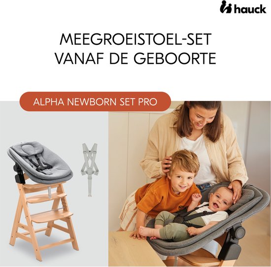 Hauck kinderstoelset 'Alpha Newborn Set Pro' voor baby's. Vrouw met twee kinderen, een baby in de stoel.