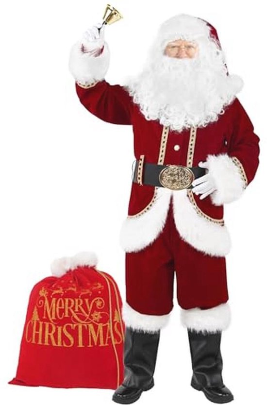 Luxe Kerstman Kostuum Set voor Volwassenen - 11 Stuks, Fluweel, Ideaal voor Feesten en Cosplay