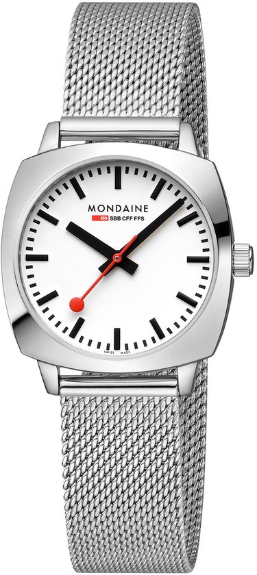 Mondaine MSL.31110.SM Petite Cushion Unisex Horloge - Stationsklok - Mineraalglas - Staal - Zilver - 36 mm breed - Quartz - Druksluiting