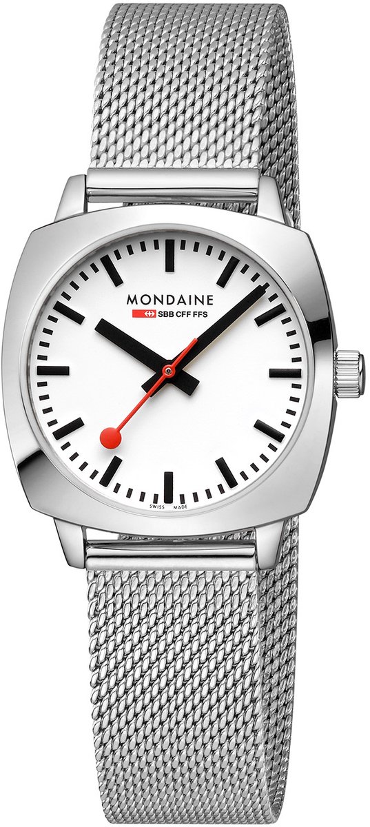 Mondaine MSL.31110.SM Petite Cushion Unisex Horloge - Stationsklok - Mineraalglas - Staal - Zilver - 36 mm breed - Quartz - Druksluiting